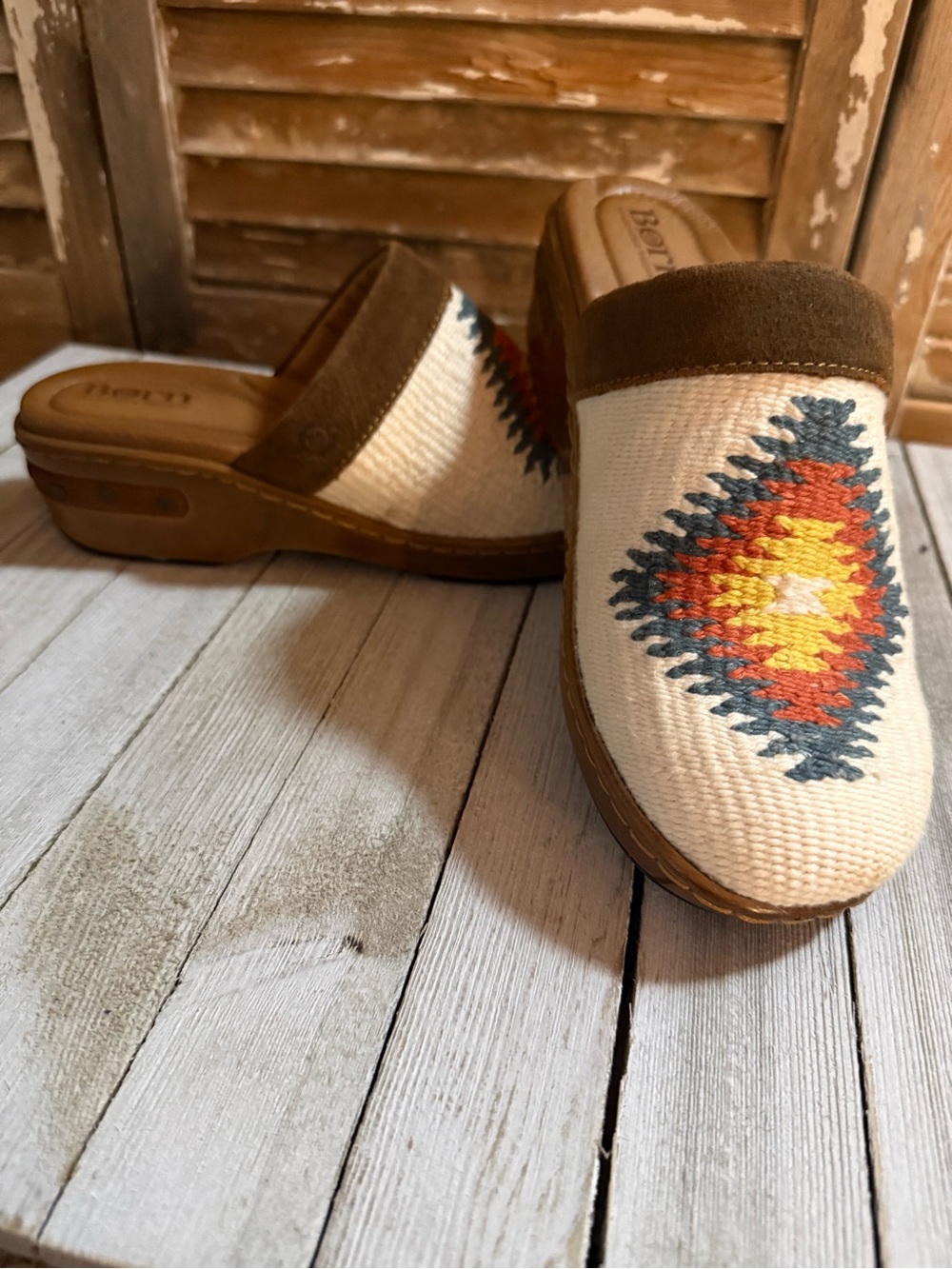 Born Bandy Blanket Slip-On Mules with Southwestern Diamond Embroidery - Picture 2 of 4